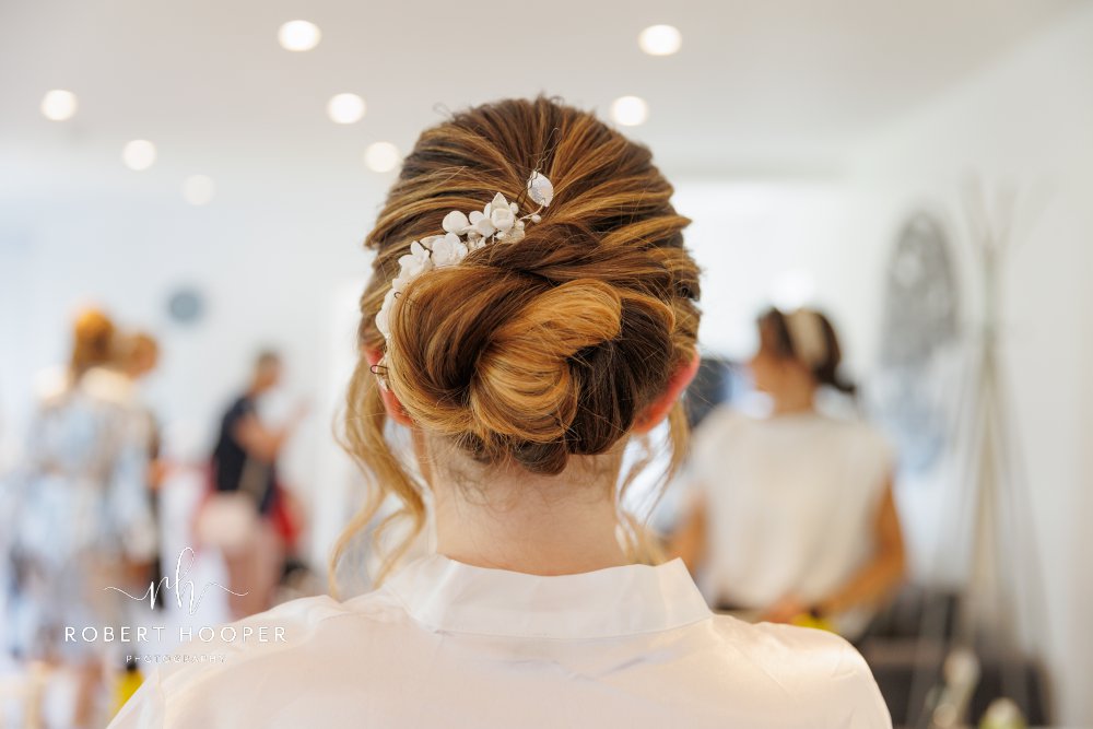 Bride's hair on wedding day at The Ravenwood