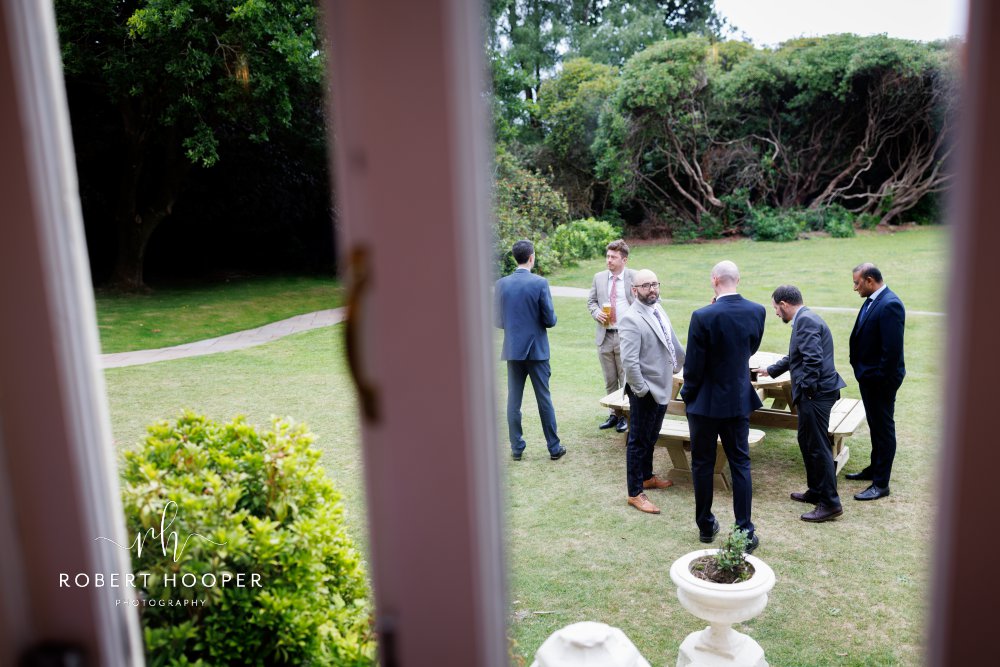 Wedding guests on lawn at Highley Manor